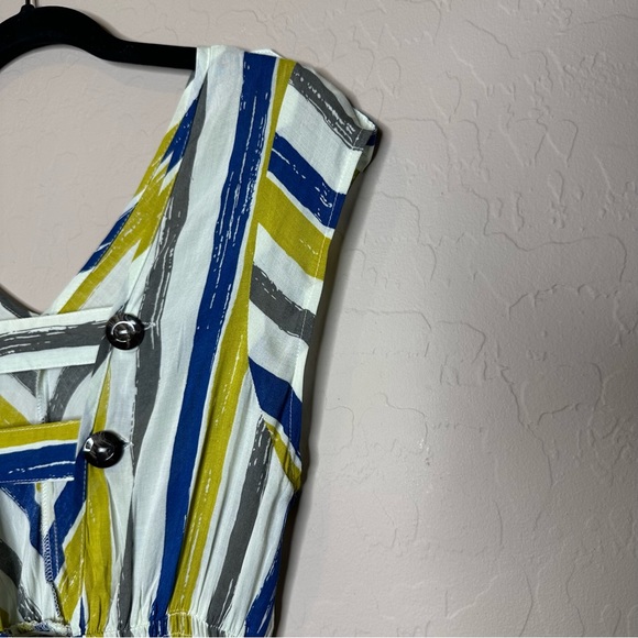 Striped Mini Skirt Dress, White Blue Green Gray Spring Summer Dress, size medium - Picture 13 of 15